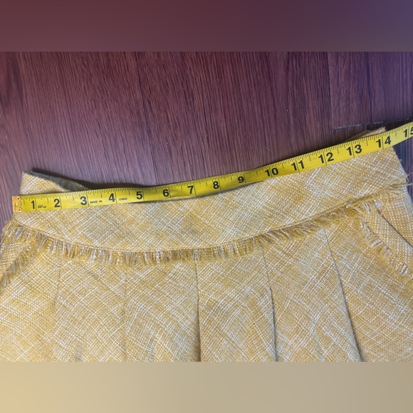 Maeve Women’s 4 Yellow Tweed A-Line Pleated Midi Skirt Fringe Hem Anthropologie - Picture 3 of 7